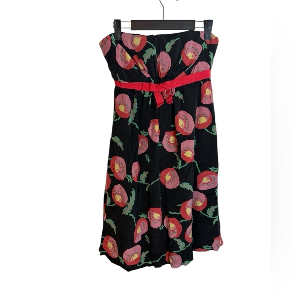 Anna Sui For Anthropologie Silk Floral Strapless Dress